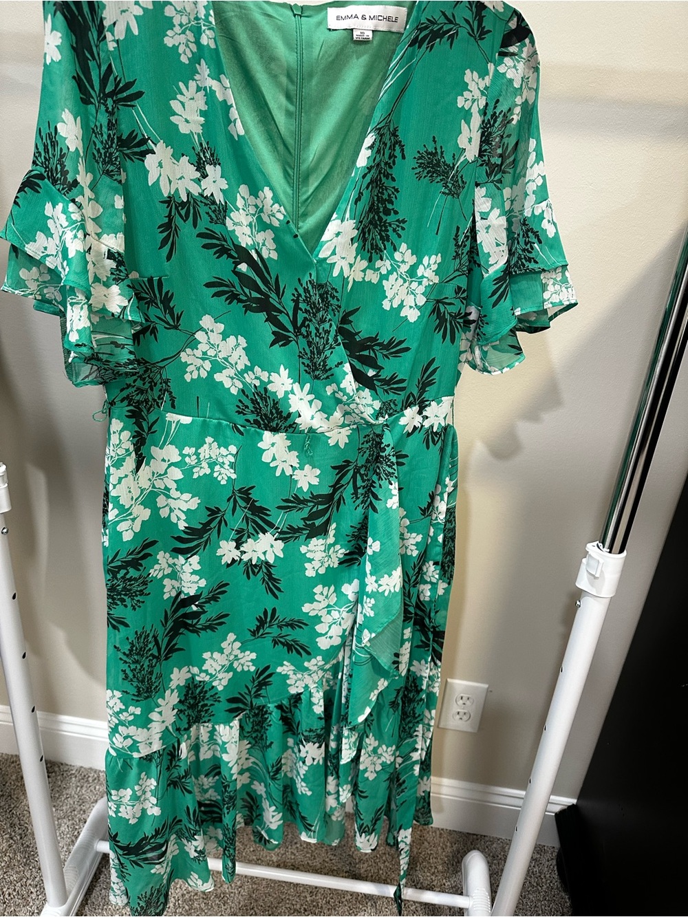 Emma & Michele Green Floral Wrap Midi Dress